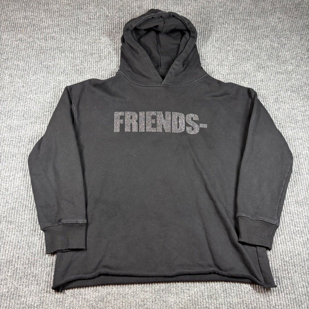 VLONE Hoodie Men's L Black Fleece Friends Spellout Pullover Rhinestone Swarovski